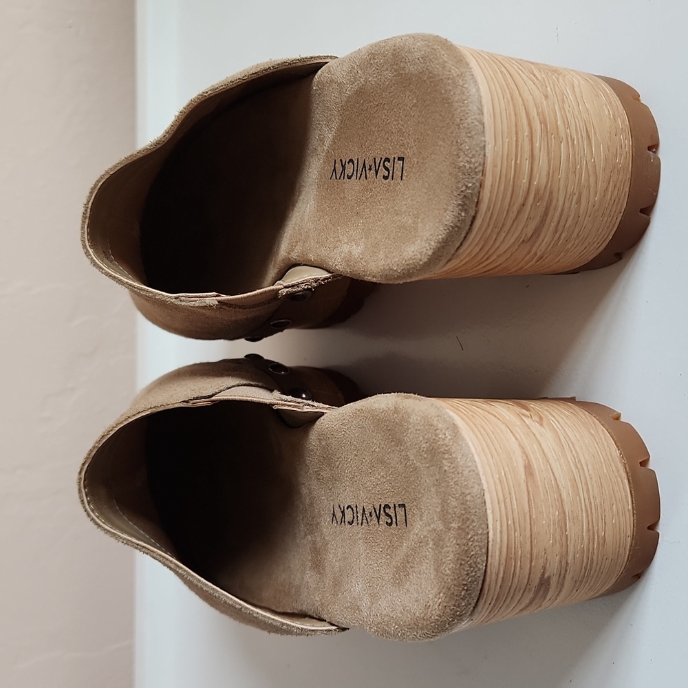 Lisa Vicky Vim Platform Suede Clogs Tan Camel Woo… - image 5